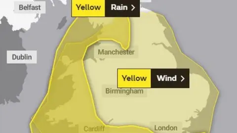 Met Office Map of Saturday's weather warnings