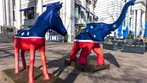 Getty Images Democratic Mule and Republican Elephant statues symbolize American 2-part political system