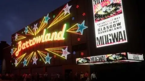 An artist impression of the Barrowland's front façade with the proposed LED display to the right. 