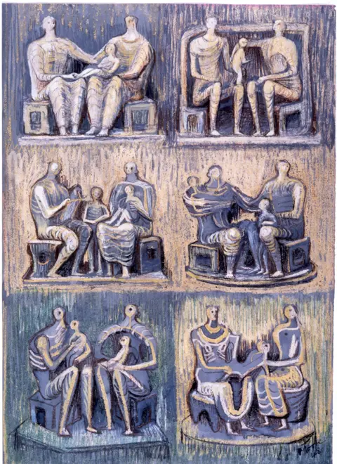 Henry Moore A series of sketches of family figures in a group