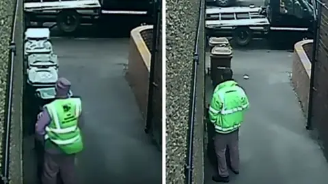 Steve Bowman CCTV pictures of the alley on 8 February (L) and 1 March (R)