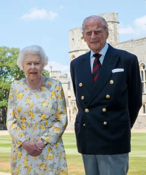 PA Media Queen Elizabeth II and the Duke of Edinburgh pictured 1/6/2020 in the quadrangle of Windsor Castle ahead of his 99th birthday on Wednesday.