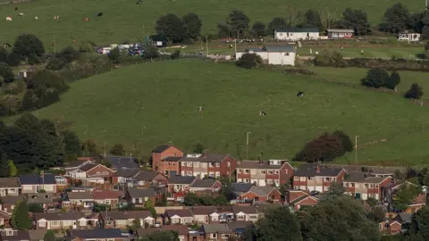 Getty Images housing estate near Pennines moorland