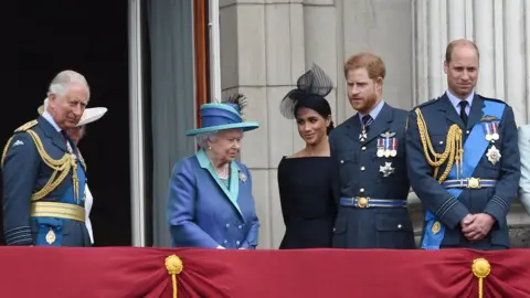 Getty Images (L-R): The Prince of Wales, the Queen, the Duchess of Sussex, the Duke of Sussex, and the Duke of Cambridge