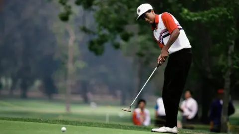 Getty Images Tiger Woods playing golf at Griffith Park