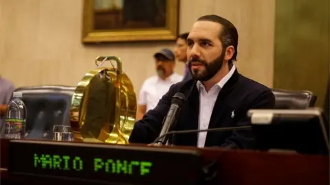 EPA President Nayib Bukele during his intervention in the Congress, in San Salvador, El Salvador, 09 February 2020.