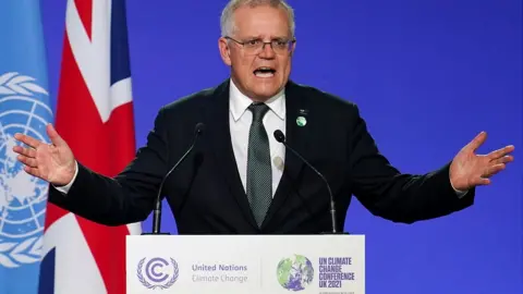Getty Images Scott Morrison, Prime Minister of Australia speaks as National Statements are delivered on day two of the COP 26 United Nations Climate Change Conference at SECC on November 01, 2021 in Glasgow, Scotland