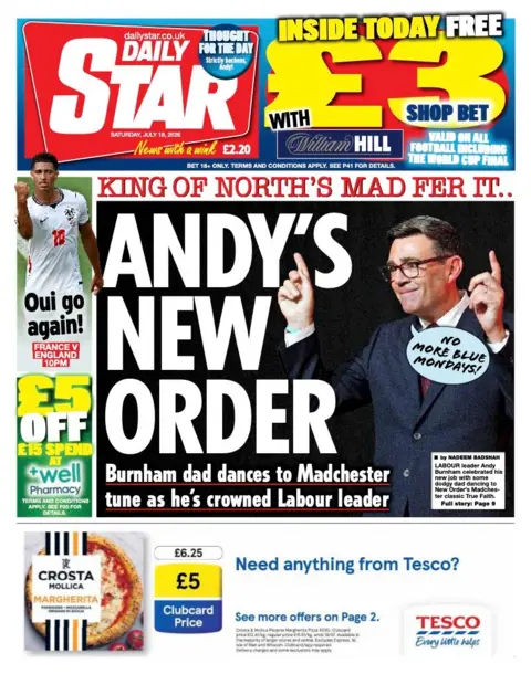 The headline on the front page of the Daily Star reads: 'Andy's new order.'