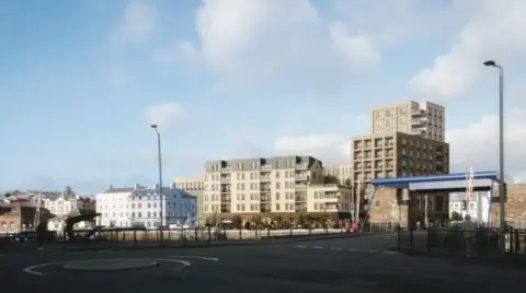 Lord Street Development SPV Limited 3D renderings of the proposed 12 story block of flats that will sit ontop of the empty lord street car park 