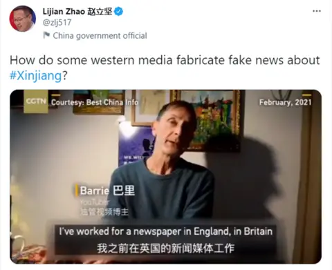 Twitter Foreign ministry officials have used Barrie Jones' YouTube video