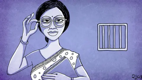 Illustration of a woman wearing glasses, holding a book