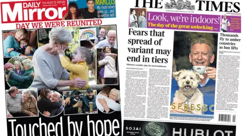 Composite image of the Daily Mirror and the Times front pages.