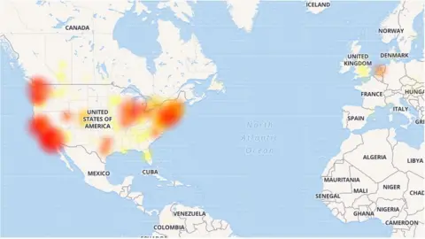 DownDetector A map showing reports of Google Docs being inaccessible