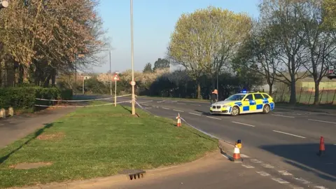 BBC The police cordon at Waltham Abbey