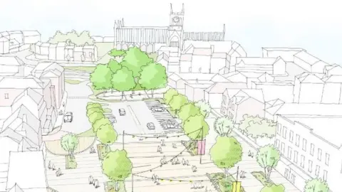 Great Yarmouth Borough Council An artist's impression of the regeneration of Great Yarmouth town centre, showing more trees and greenery