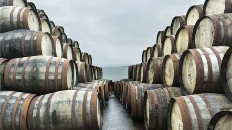 Getty Images Whisky casks at Bunnahabhain distillery, Islay
