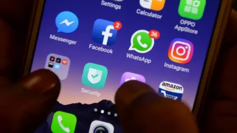 Getty Images This photo illustration taken on March 22, 2018 shows apps for Facebook, Instagram, Whatsapp and other social networks on a smartphone in Chennai.