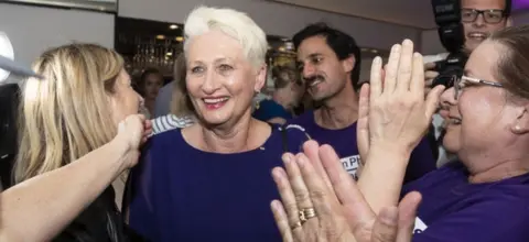 Getty Images Independent candidate Dr Kerryn Phelps pictured after her poll victory in Sydney, Australia