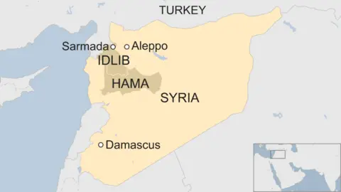 Map of Syria showing location of Sarmada, Idlib province
