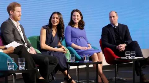 Getty Images The couple take part in their first joint engagement with the Duke and Duchess of Cambridge at a Royal Foundation forum. Meghan shows her support for the £MeToo and Time's Up Campaigns during an on-stage Q&A.