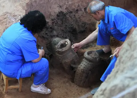 AFP Chinese archaeologists at work in 2012 at Pit One of the Terracotta Warriors and Horses Museum in Xian