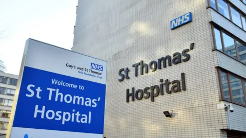 PA Media Sign outside Guys and St Thomas Hospital