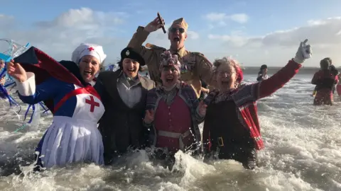 Kath Taylor Saundersfoot New Year's Day swim