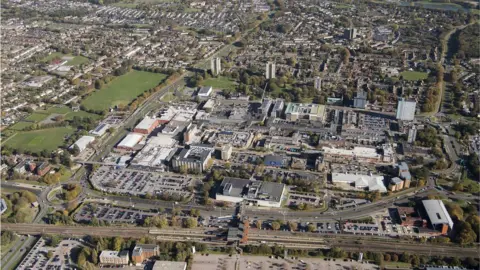 Heritage Images via Getty Images Aerial shot of Stevenage town centre