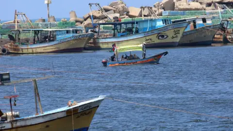 AFP Fishing boats in Gaza's port (4 August 2018)