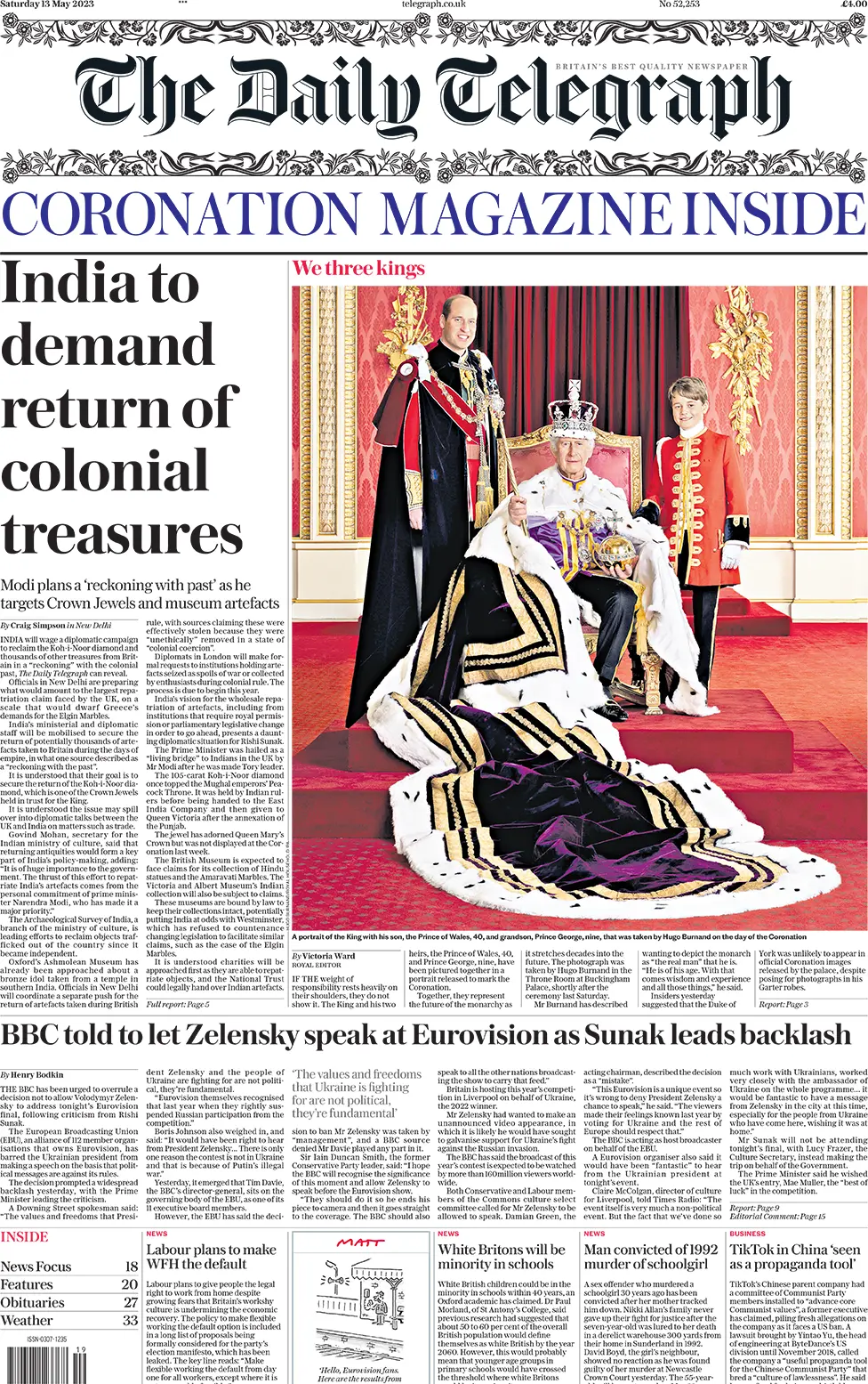 Daily Telegraph front page