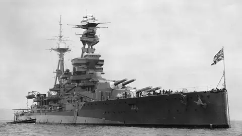 Fox Photos/Getty Images HMS Royal Oak at anchor off Weymouth in 1938