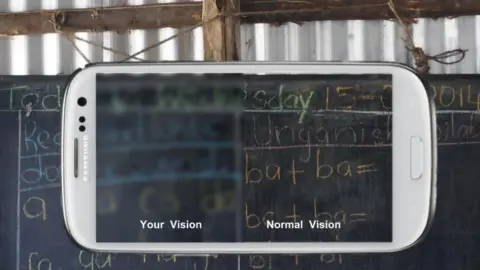 Peek Vision Smartphone screen comparing normal with impaired vision