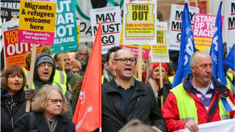 SOPA Images Protesters march in London, calling for an end to austerity and a general election