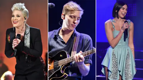 Getty Images Pink, George Ezra and Dua Lipa