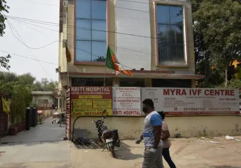 Getty Images A view of Kriti Hospital in Sector 56 where around eight Covid-19 patients died due to oxygen shortage last night, on May 1, 2021 in Gurugram, India.