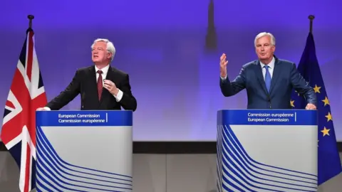 Getty Images Secretary of State for Exiting the European Union (Brexit Minister) David Davis (L) and EU chief Brexit negotiator Michel Barnier