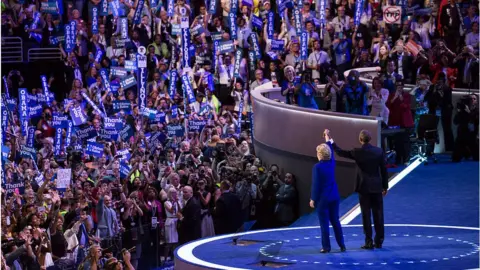 Getty Images Hillary Clinton and Barack Obama at Democratic convention