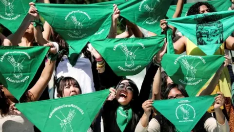 Reuters Women at a protest in support of abortion