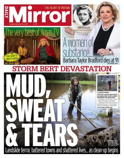 The headline in the Daily Mirror reads: "Mud, sweat & tears"