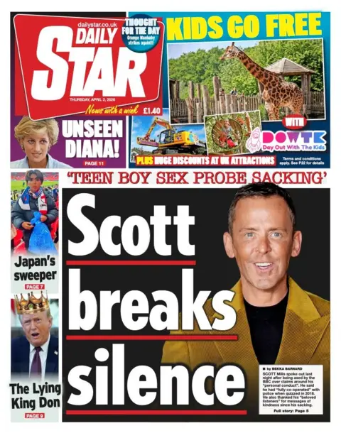 The headline on the front page of the Daily Star reads: "Scott breaks silence."