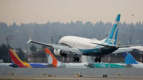 Boeing 737 MAX 7 aircraft piloted by Federal Aviation Administration (FAA) Chief Steve Dickson lands during an evaluation flight at Boeing Field in Seattle, Washington, U.S. September 30, 2020