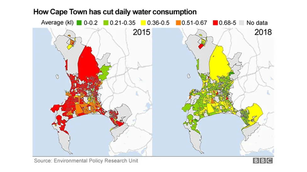 A map showing Cape Town's water use