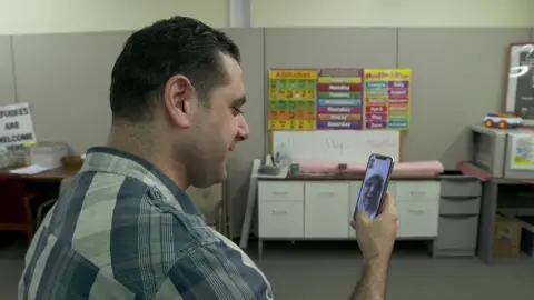 BBC Refugee Mohamed Chaghlil speaks to his mother in Jordan