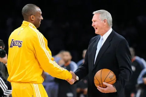 Getty Images Kobe Bryant shaking hands with Jerry West