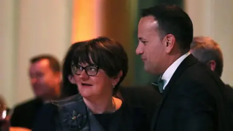Brian Lawless/PA Arlene Foster and Leo Varadkar at the same event in Washington DC on Wednesday night