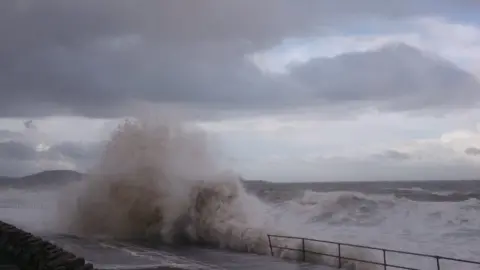 Conwy council Stormy seas at Old Colwyn in 2017