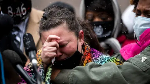 Getty Images Katie Wright tells reporters about her son's last moments