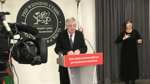 Mark Drakeford at a Welsh Government press conference