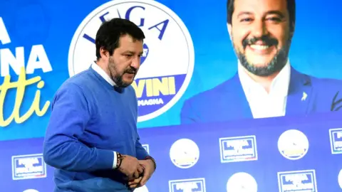 Reuters Leader of Italy's far-right League Party Matteo Salvini seen after polls close for the Emilia-Romagna regional election, in Bologna, Italy, 27 January 2020