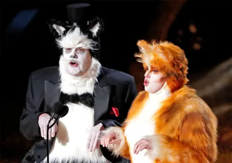 Reuters James Corden and Rebel Wilson dressed as cats